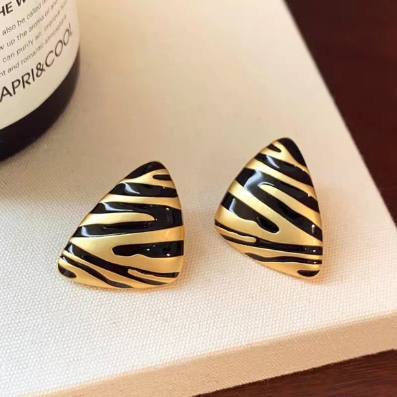 Black and gold zebra drop glaze earring girl - Picture 5 of 5